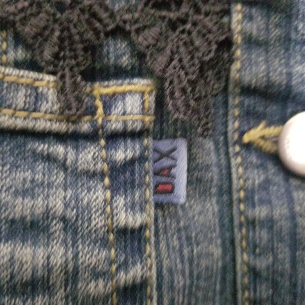 Women's Y2k 90s Lace Embroidered Cropped Jean Jacket Sz S - Picture 4 of 5